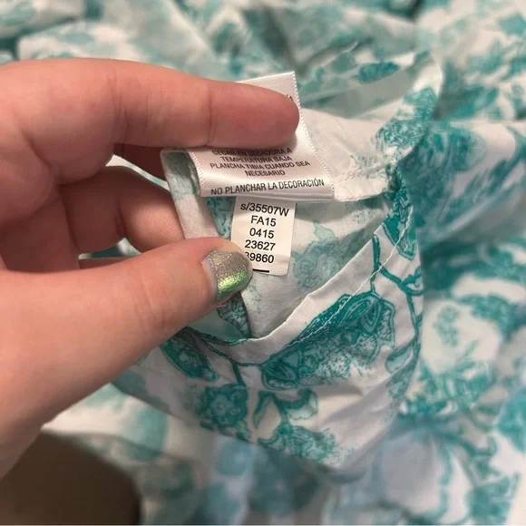 Charter Club Floral Blouse Top Teal Blue White Plus Size 2X S1 - Picture 4 of 7